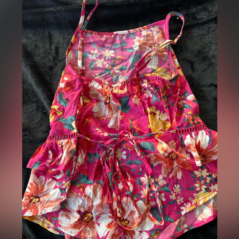 Floral Pink Ruffle Tank Top - Picture 2 of 3